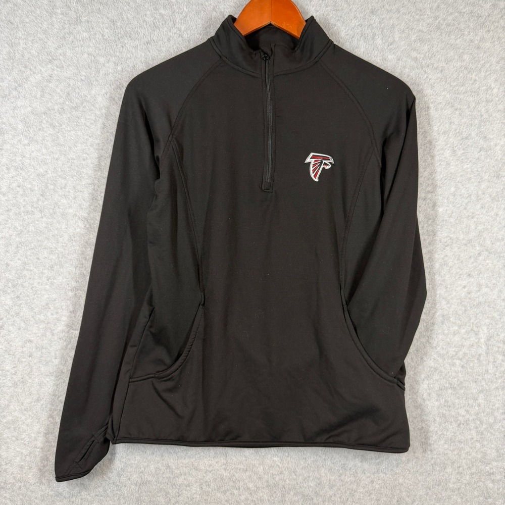 NFL Pullover Women M Black Atlanta Falcons Quarter Zip Thumbhole Athletic Top